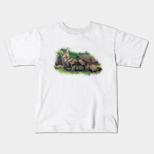 Romantic Wolf Couple in the Forest Kids T-Shirt